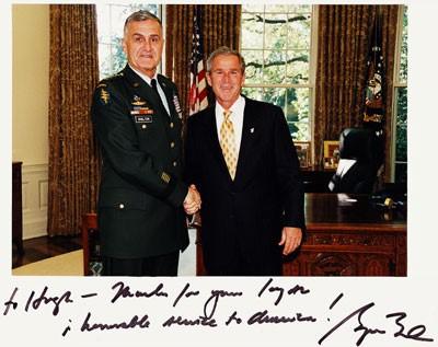President George W Bush General Hugh Shelton White House Oval Office